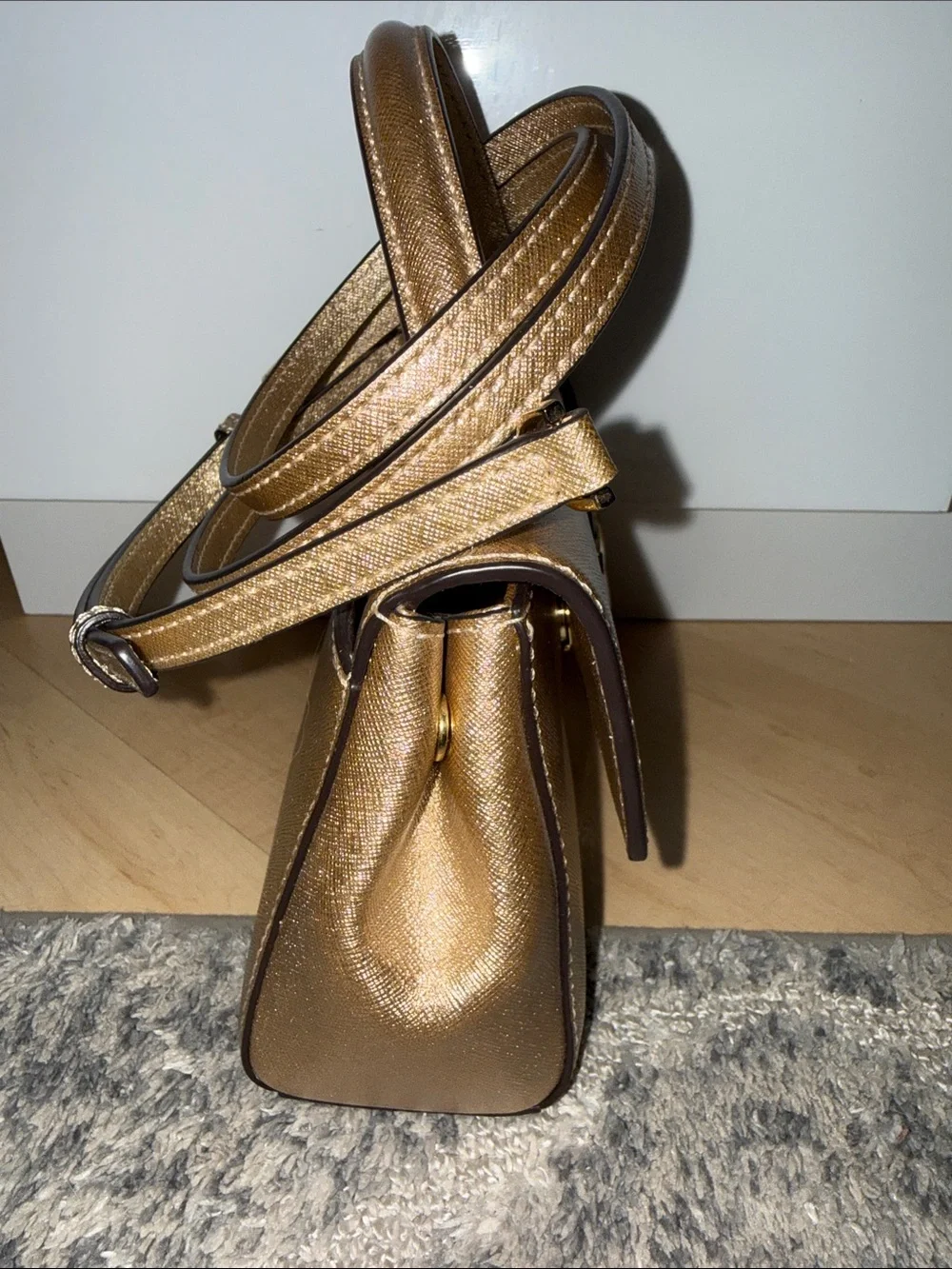Michael Kors Ava Small Satchel in Metallic Gold Champagne finish